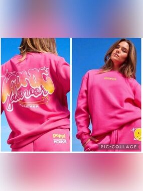POPPI Bright Pink Logo oversized Pullover